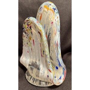 Beautiful RARE VTG MCM Murano Art Glass Hand Blown White w/ Colorful Confetti 🎉